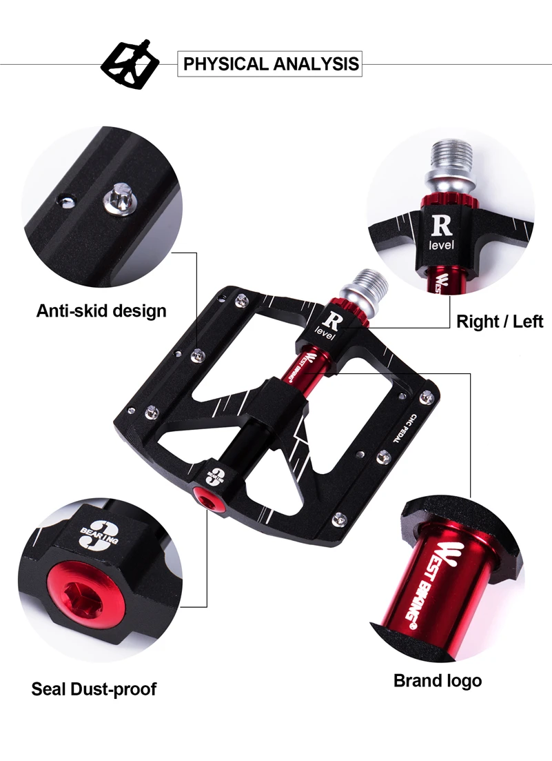 West Biking Cycling Pedals Handicap Bike Pedals Aluminum