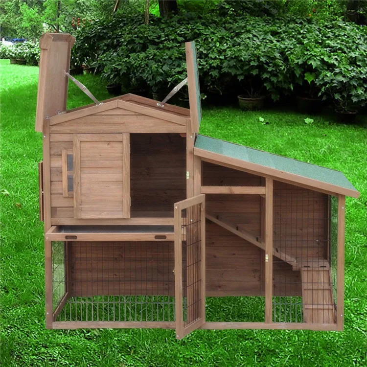 Outdoor Fir Wooden Rabbit Hutch Large Size With Run Rabbit House Custom