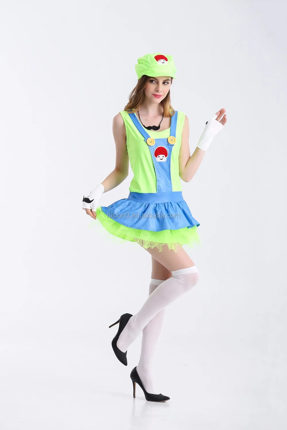 Sexy Halloween Cosplay Super Mario Costume 4pcs Set Green Costume Hot