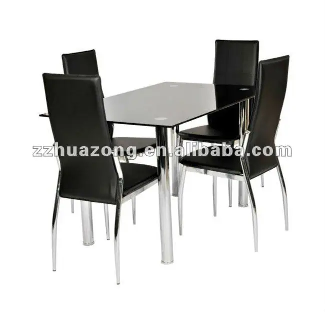 Cristal negro rectángulo cromado comedor mesa con 4 sillas de ...