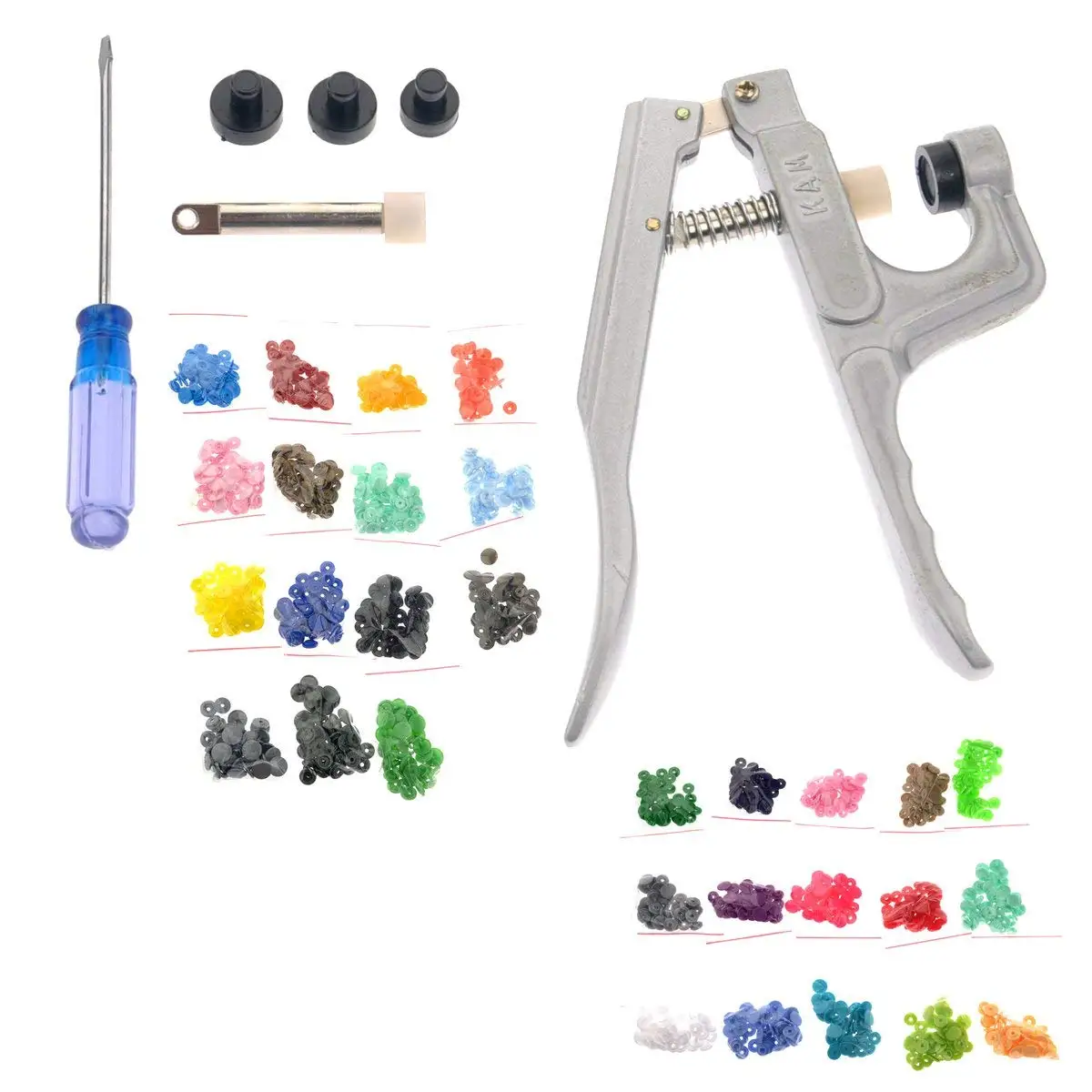 ROSENICE KAM Snap Press Plier Awl Set 150pcs T3 Plastic Snap Button 150pcs T5 Snap Fastener Kit