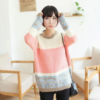 Ms20732a Sweet Style Women Cute Color Combination Knitting Crochet Sweater Buy Sweaters Knitting Models Korean Crochet Sweater Loose Pullover