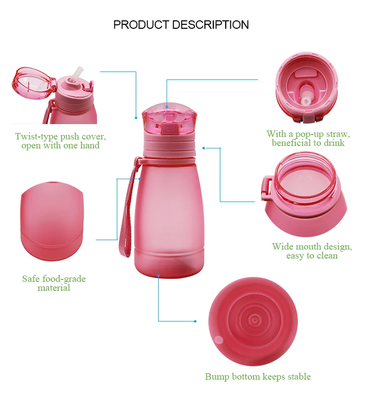 OEM design portable cute food grade safe pp baby plastic water bottle with a pop-up straw