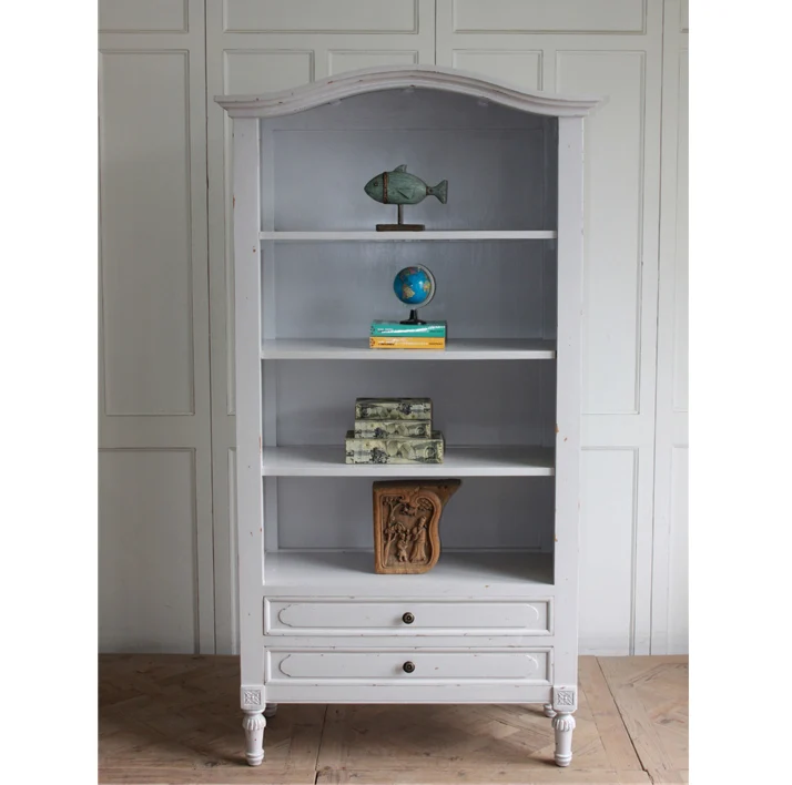 French Provincial Shabby Chic Oak Wooden Bookcase With Sliding Glass