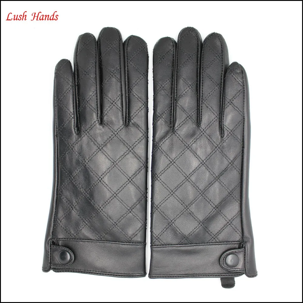 women's embroid black sheepskin winter leather gloves