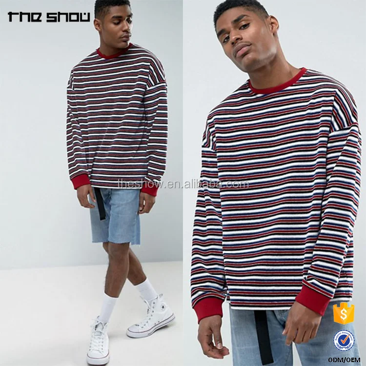 Custom Oversized Long Sleeve Retro Striped T-shirt - Buy Striped T-shirt,Long Sleeve T Shirt 