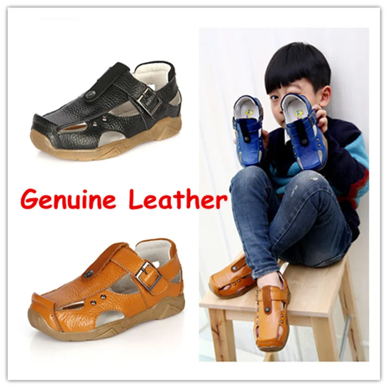 Kids Beach Shoes Hot Summer Boys Sandals Flats Genuine Leather Child Slippers EU Size 21 37