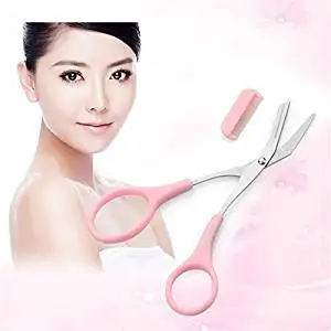 Ryvox(TM) 1 pcs Pink Eyebrow Trimmer Eyelash Thinning Shears Comb Shaping Eyebrow Grooming Cosmetic Tool Hair Clips Scissors for girls