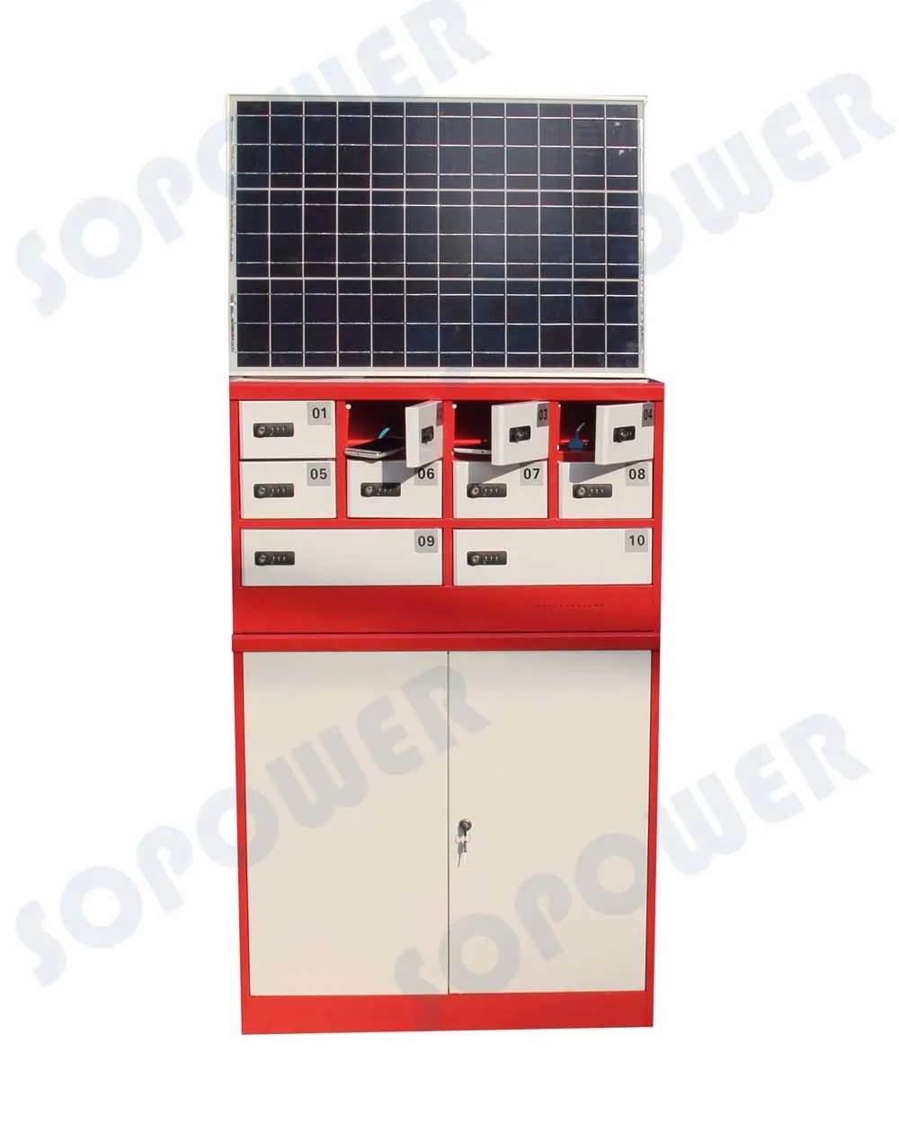 Solar Phone Charging Station With 10door Charging Locker And Cell