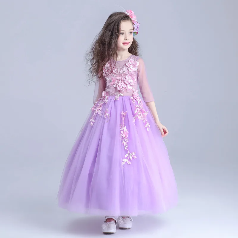Latest European Purple Long Style Girls font b Dress b font font b Fancy b font