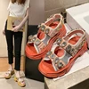 Latest Fashion Summer Crystal Platform Casual Western Pu Leather Sandals Shoes for Women and Ladies