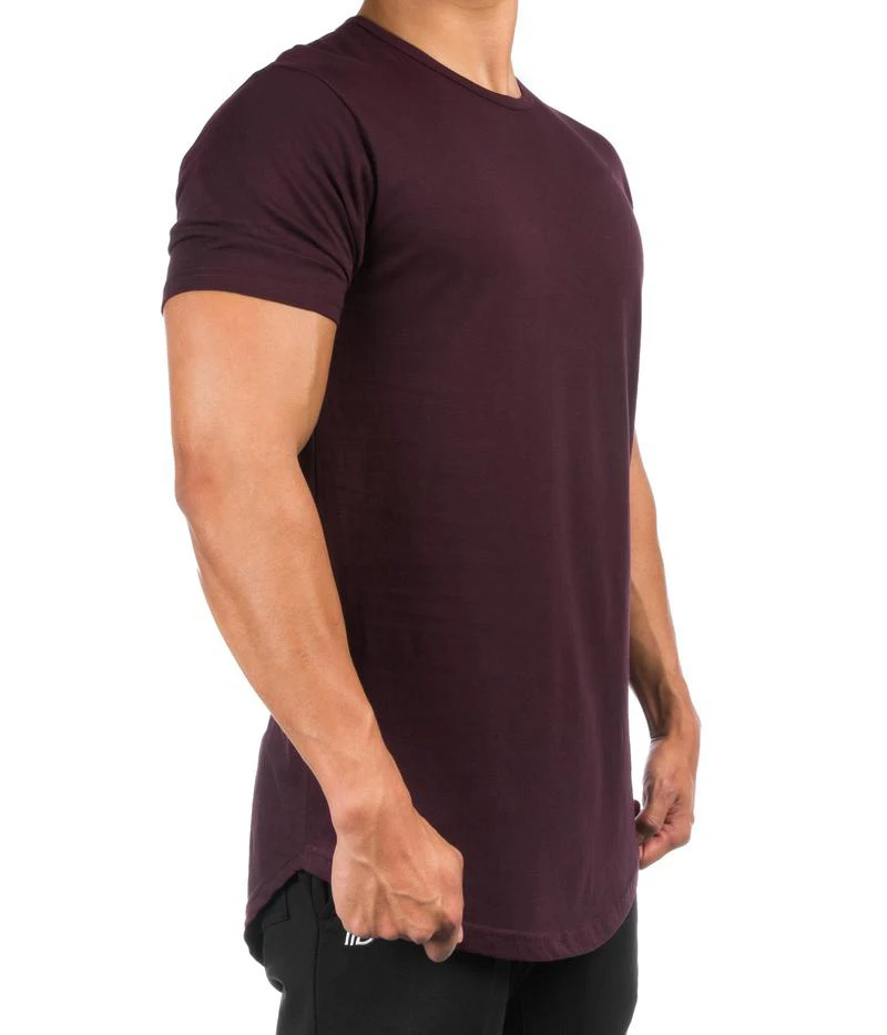 Ms1886 Wholesale High Quality Scoop Bottom Round Neck Mens Longline T