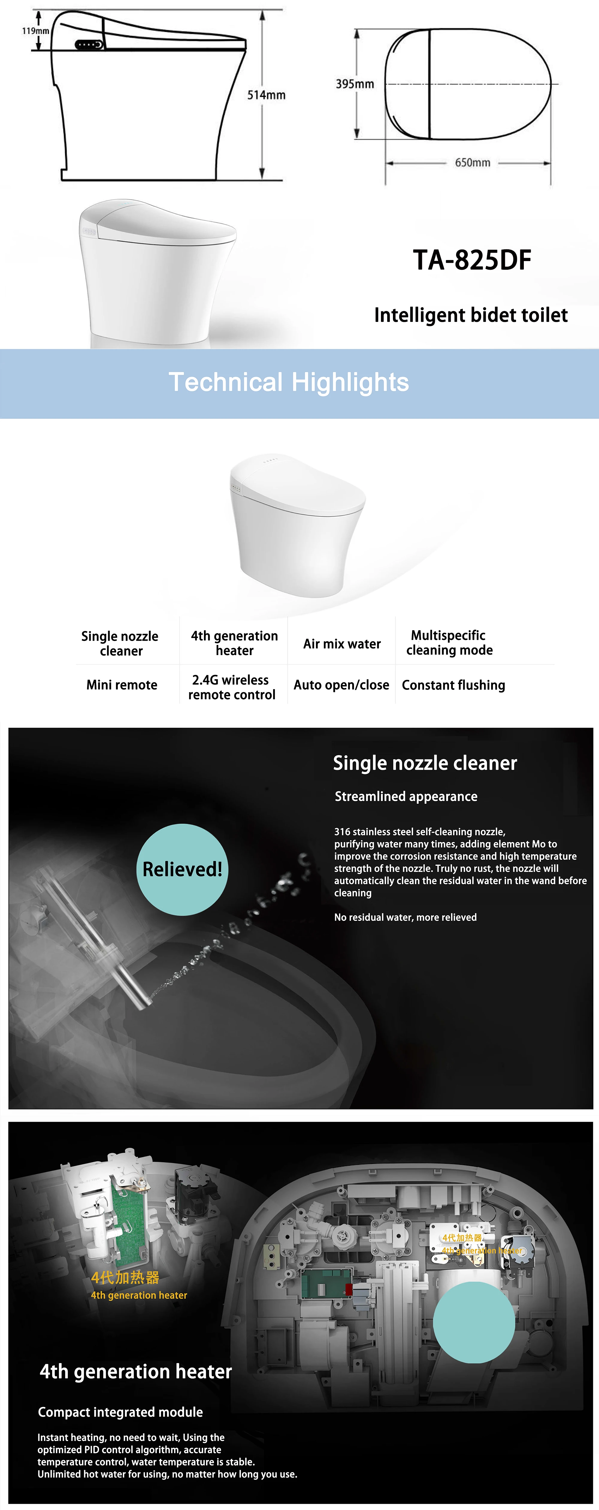 Bathware smart wc radar sensor Auto flip open cover Foot sensor flip open seat massage wash intelligent automatic toilet