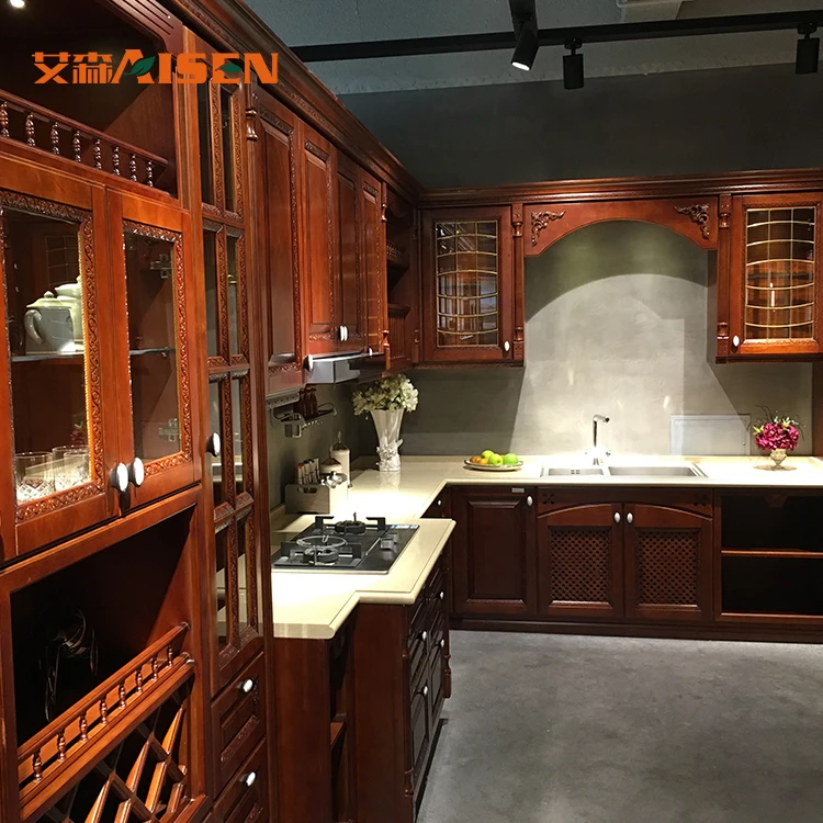 Light Coffee Color Oak Solid Wood Kitchen With Blum Hinges Buy