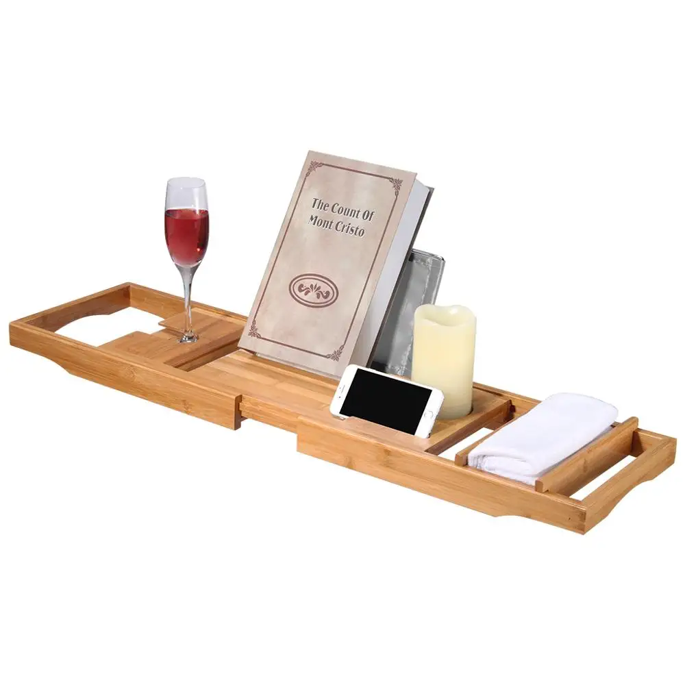 High Quality Natural Bamboo Bath Tray with Extending Sides