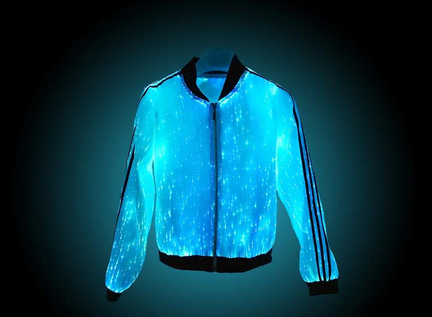 2017 Reflective Led Light Jacket Baseball Style Satin Bomber Jacket Men