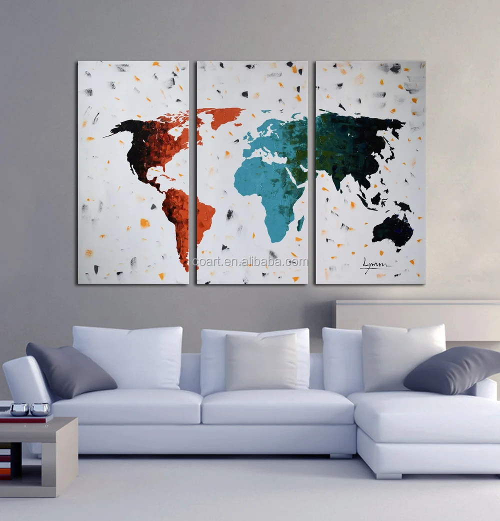 Handmade World Map Office Wall Decoration Pictures Oil Painting