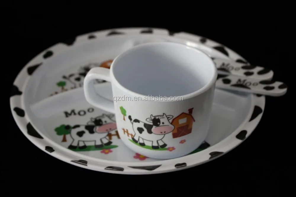 Melamine Kid's Dinner set Dairy cattle print