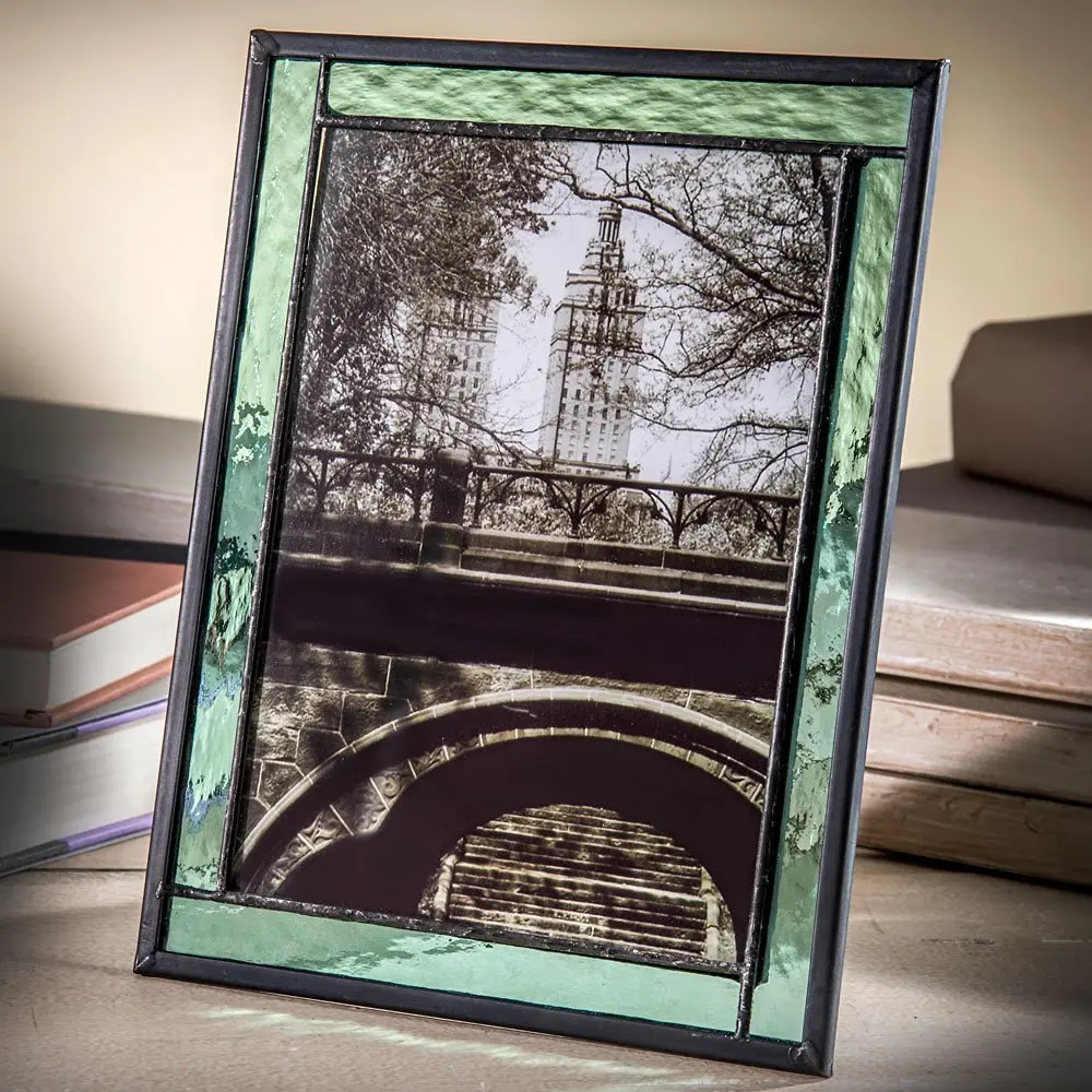 J Devlin Pic 364-57HV Green Stained Glass Picture Frame Tabletop 5 x 7 Photo Easel Back