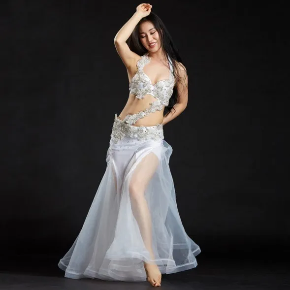 D775 Belly Dance Costume Outfit Set Bra Top Belt Dress Bollywood Carnival 3PCS 