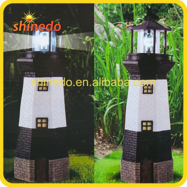 Black Solar Lighthouse Rotating LED Light Decor Outdoor Indoor 12.5x13.5x30cm 