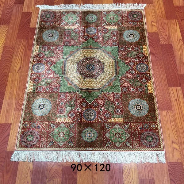 1.7*2.3ft Chinese Handmade Silk Turkish Prayer Mat Muslim Hand Knotted