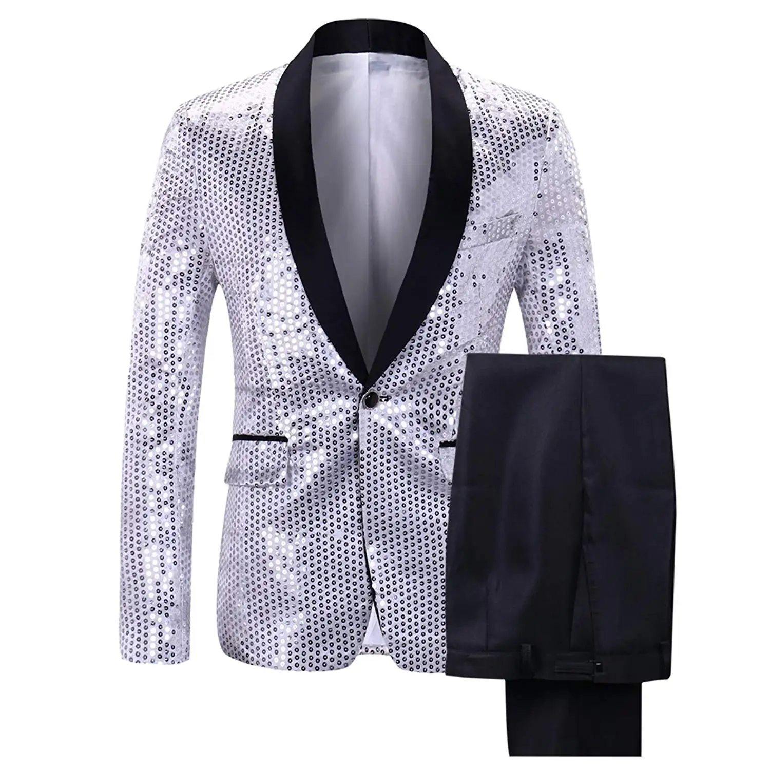 Boyland Mens Unique Blazer Peak Lapel One Button Elegant Single Breasted Satin Shiny Tuxedo Jacket Party Prom