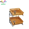 2 tiers wicker basket bread chips counter wrought wire metal display stand