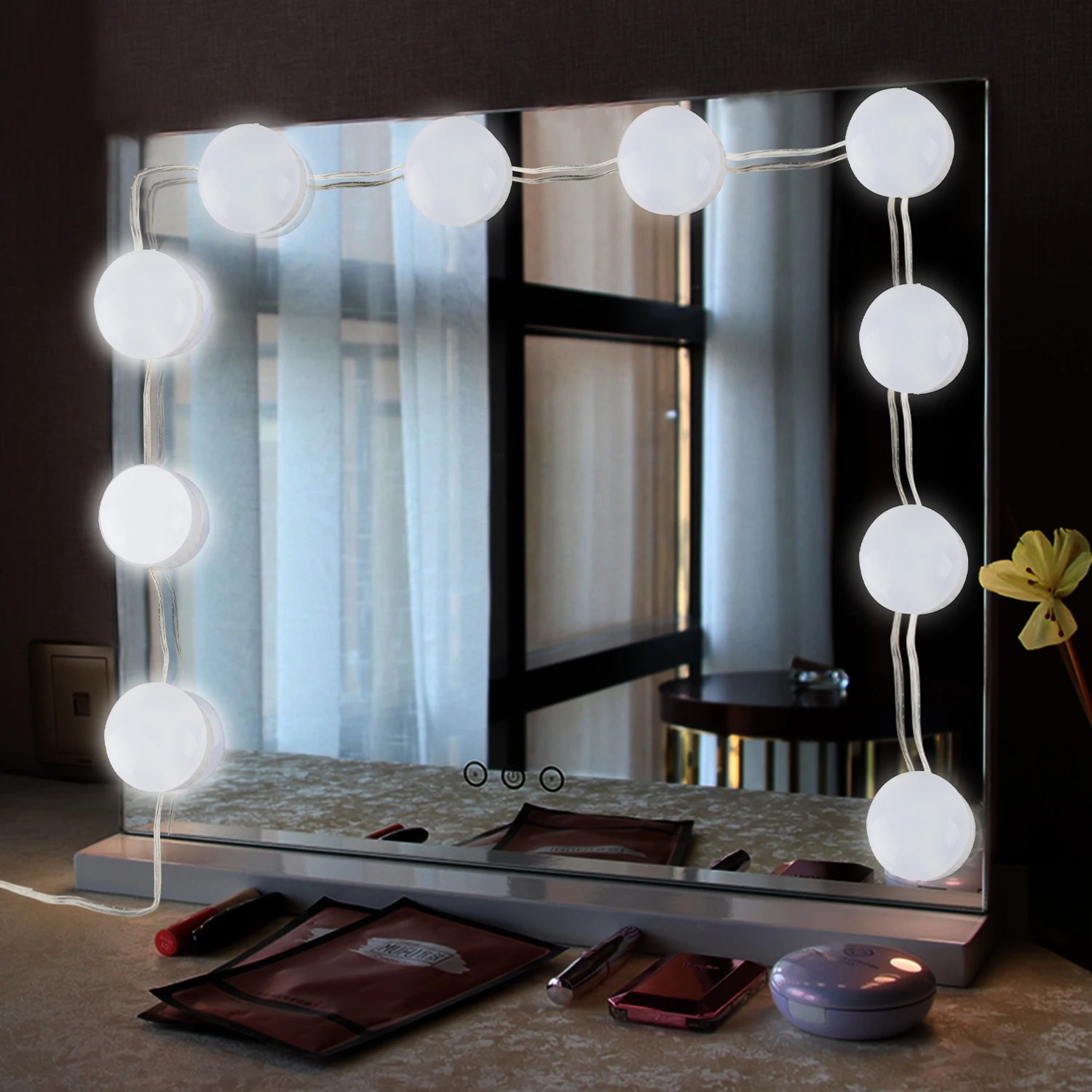 Hollywood Led Dimmable Mirror Makeup Light Bulbs With Hidden Rotating Fixture Strip For Bathroom Vanity Lighting Dressing Cosme Buy Makeup Cahaya Lampu