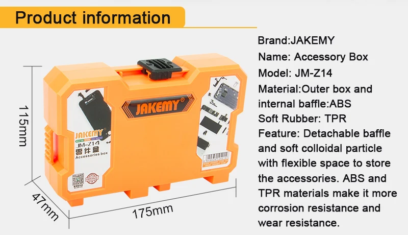 JAKEMY JM-Z14 Wholesale plastic storage box spare parts tool box accessories box