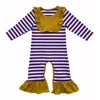 Mardi Gras long sleeve ruffle rompers baby yellow&purple knit pajamas kids Fat Tuesday clothing