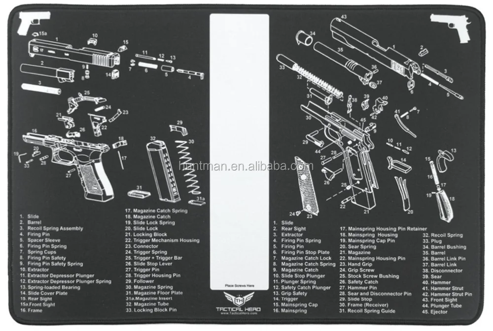 18x12 Handgun Cleaning Bench Mat Glock 1911 Diagrams