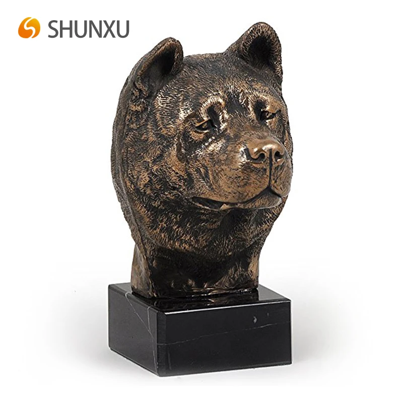 Akita Inu Dog Statue With Marble Base Bronze Resin Dog Head Sculpture