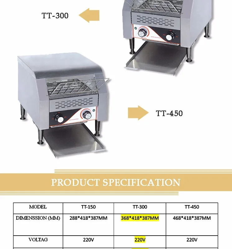 High Efficiency Kitchen Using CE Approved Stainless Steel Electric Conveyor Belt Toaster