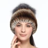 Winter Head Warm Keeper Knitting Hat Rabbit Fur Cap Silver Fox Hair Ball On The Top