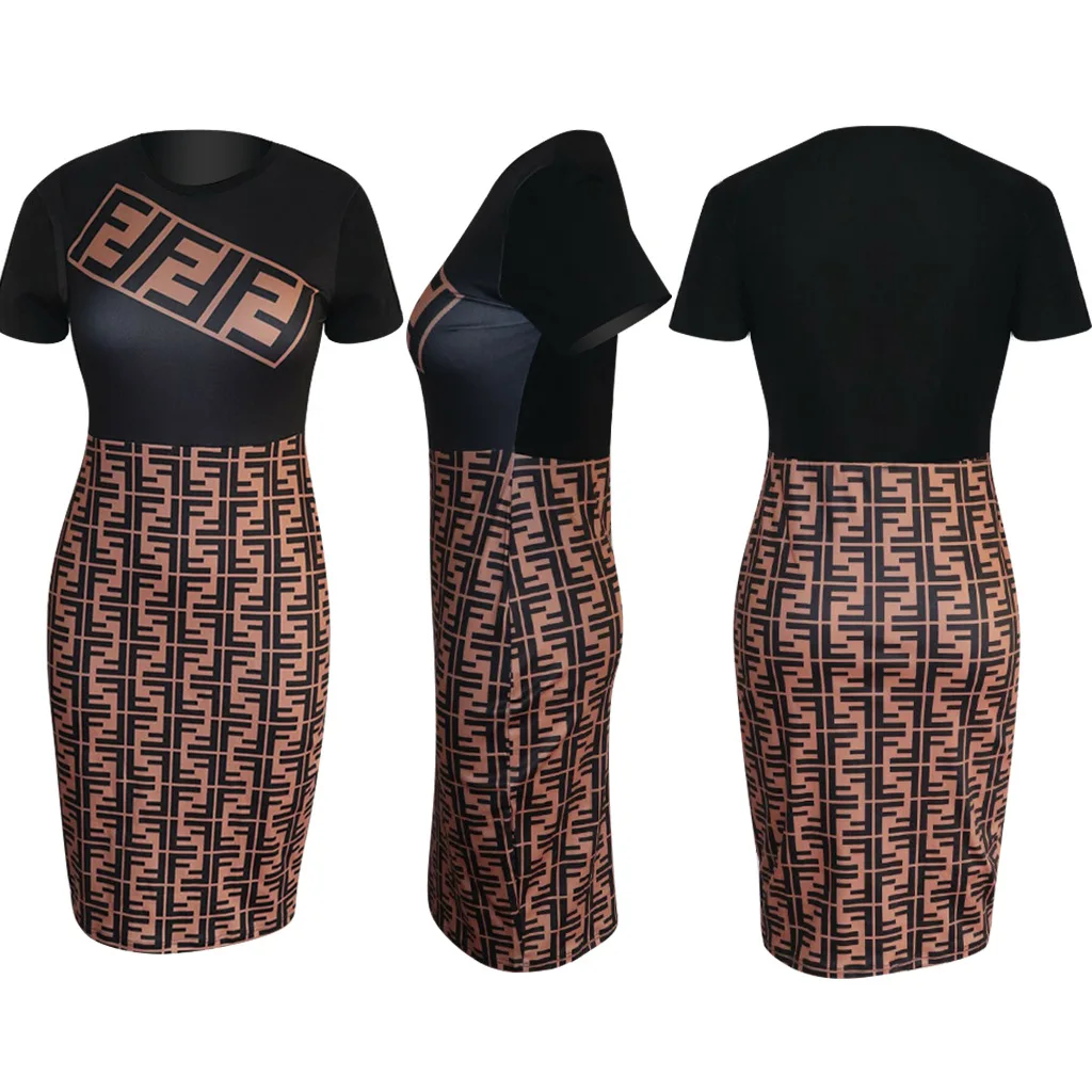 Sexy Round Neck Short Sleeve Step Skirt Knee-Length Patchwork Print Club Dresses