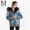 Women Winter Removable Parka Coat Wholesale Real Fox Fur Lined Denim Jacket with Raccoon Fur Collar