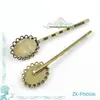 Vintage Antique Brass Bronze Blank Hair Clip Bobby Pin With 18x25mm Oval Cameo Base Bezel Setting With Matched Glass Domes
