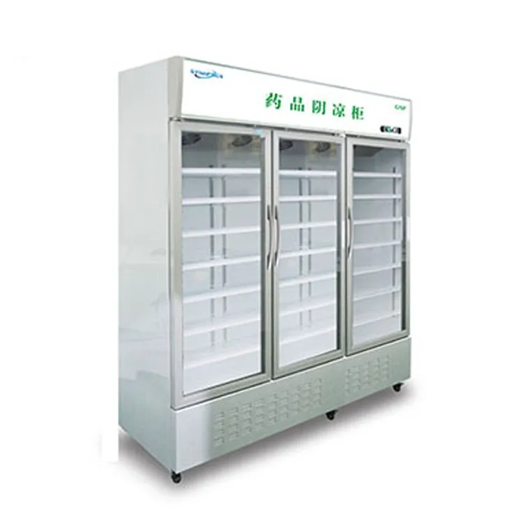 Three Door Kitchen Cooling Cabinet Fridge Curved Glass Door