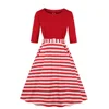 Wholesales Women's Plus Size Red Top Stripes Half Sleeve Button Decor Belt Casual Party Cocktail Dress with Open Pocket KD-1335