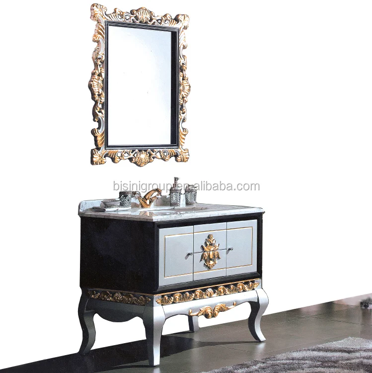Classic European Rococo Style Handmade Solid Wood Floral Painted Bathroom Vanity For Sale Bf12 