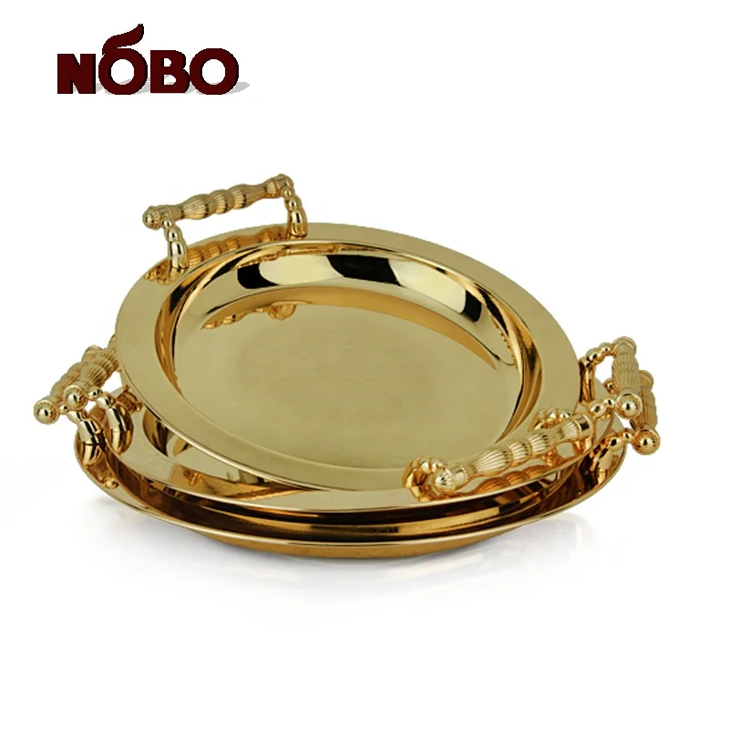 round gold serving tray