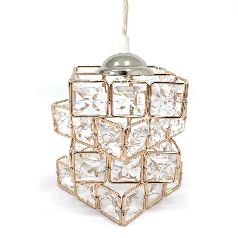 SY Gold Square Cube Crystal Brass Glass Hanging Nordic Modern Chandeliers Pendant Lamp Lighting