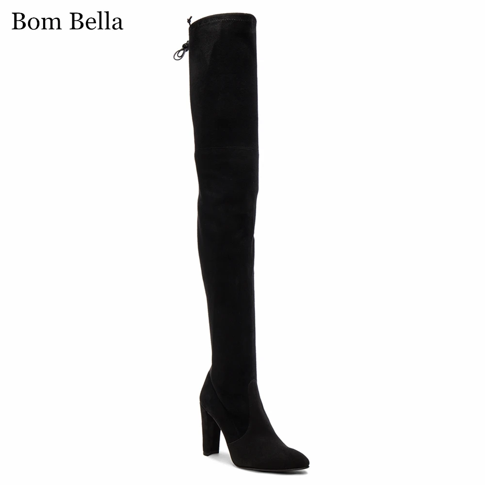 chunky heel over the knee suede boots