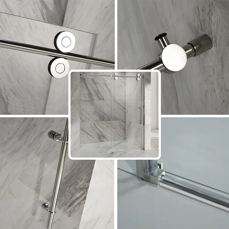 Bathroom Fully Frameless Glass Design Pulleys Sliding Shower Doors ...
