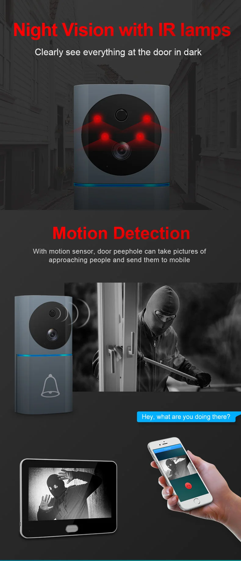 2019 New Design WiFi Video Doorbell Battery Powered Smart Door Bell Camera Smartphone APP Control Wireless WiFi Video Door Phone