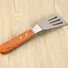 Kitchen Dining Bakeware Tools Wood Handle Stainless Steel Steak Pizza Flat Leakage Shovel Peels