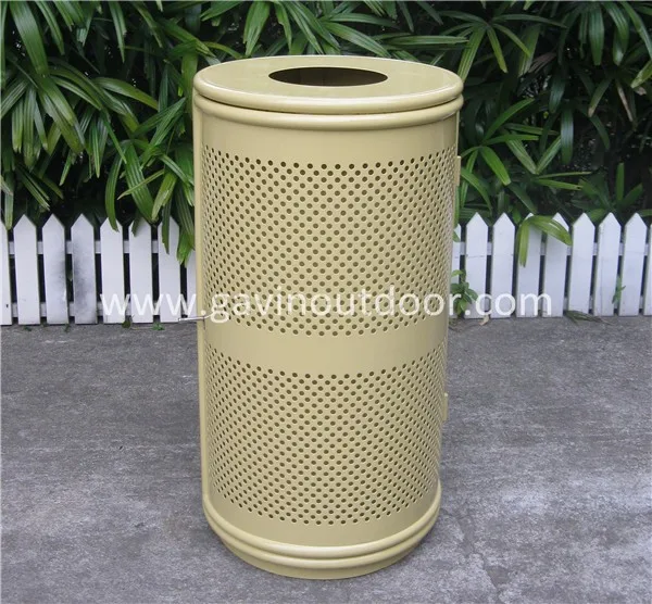 32 Gallon Side Opening Pole Mounted Perforated Metal Outdoor Litter Bin