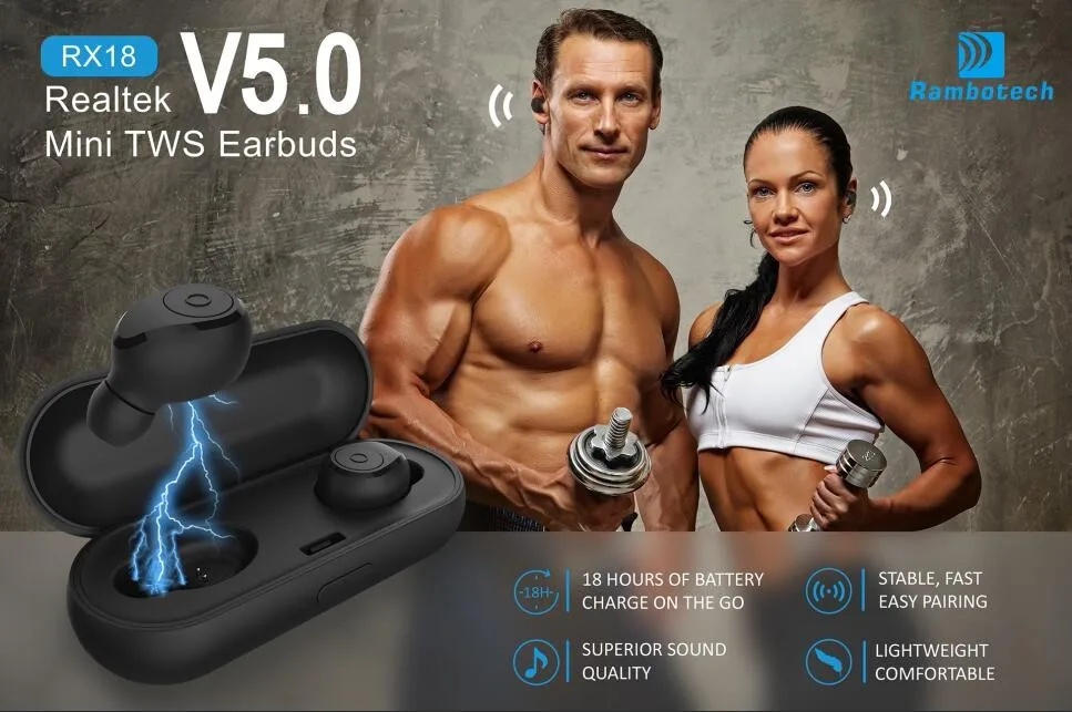 2019 TWS 7Hours New Arrival Headphone Wireless Sport Bluetooth Earphone BT Earbuds RX18 with Charging Case - ANKUX.COM