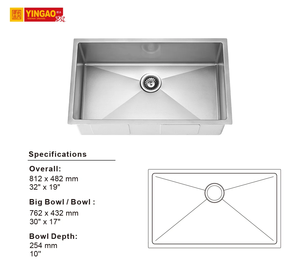 Standard Size Flexible Stainless Steel Sus 304 Single Bowl Kitchen Sink ...